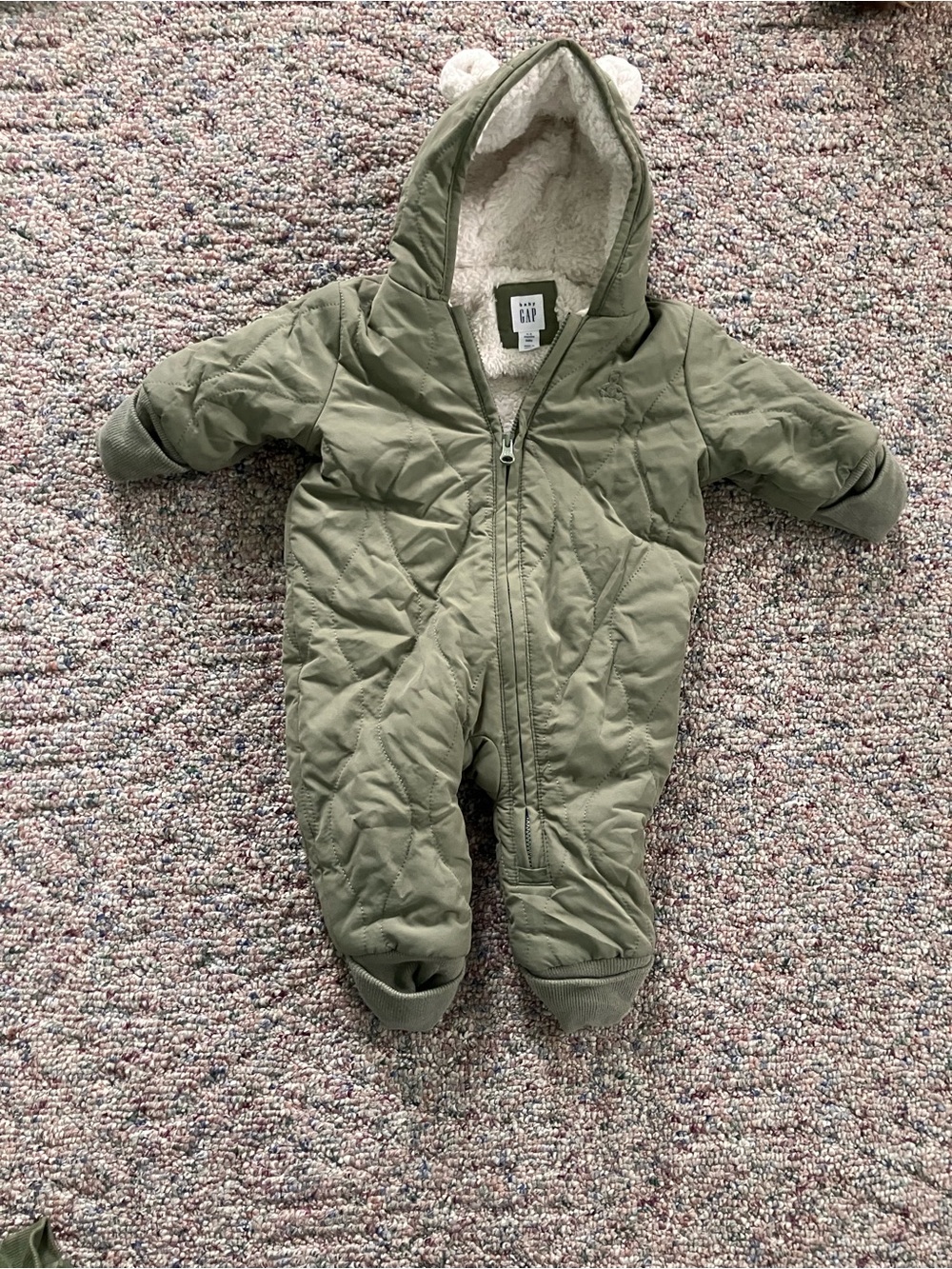 GAP Olive Quilted Sherpa-Lined Baby One-Piece Footie